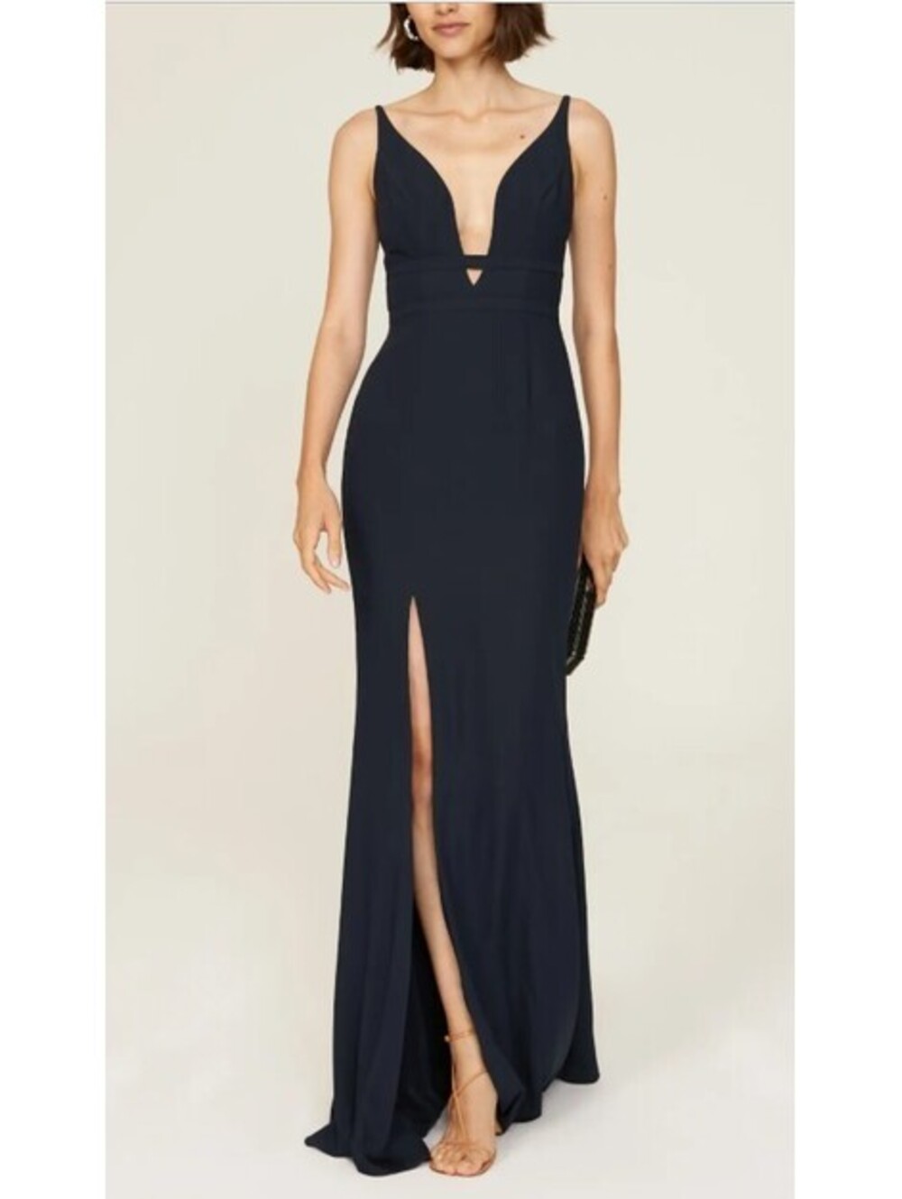 Dress the Population Viola Plunge Neck Mermaid Gown - Black, Size Medium